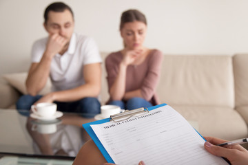 Trying to solve problems in relationships and save marriage spouses came to psychologist office....