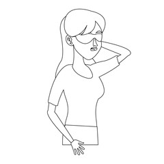 character woman with mask eyes relax outline vector illustration design