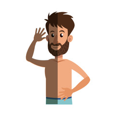 bearded man without shirt shadow vector illustration design