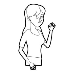 character young woman say hi line vector illustration design