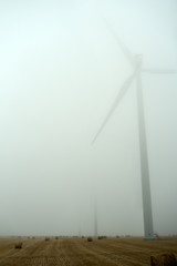 Windmill in Hey Field with Heavy Fog 