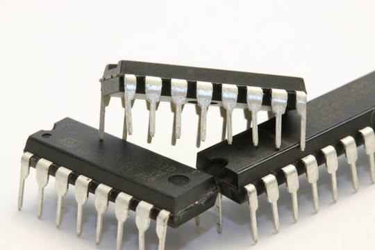 Microcontrollers and microchips, white background