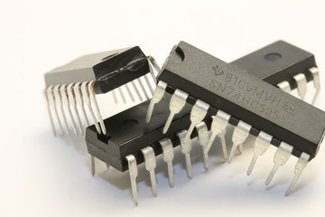 Microcontrollers and microchips, white background