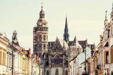 St. Elisabeth cathedral in Kosice, Slovakia, retro photo filter