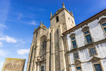 Fototapeta na wymiar Front view of Se Cathedral in Porto city, Portugal