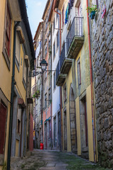 Narrow street in old part of Porto city called Ribeira district, Portugal