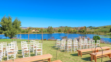 Wedding Ceremony Set Up with Chairs and a Lake in South Africa