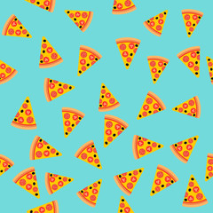 Pizza slice seamless pattern. Vector background. Fast food.