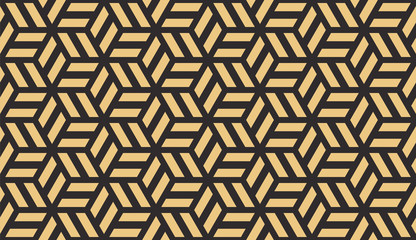 Seamless antique palette black and gold isometric vintage striped hexagonal stars pattern vector