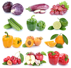Obst und Gemüse Früchte Apfel Orange Farben frische Collage Freisteller freigestellt isoliert