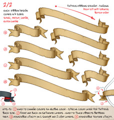 Papyrus Ribbons Diagonal Top Left Towards Bottom Right 2 – Two Designs by Four Sizes.