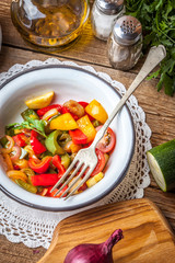 Ratatouille on a rustic table.