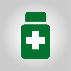 Drugs sign icon. Pack with pills. Flat design style. 