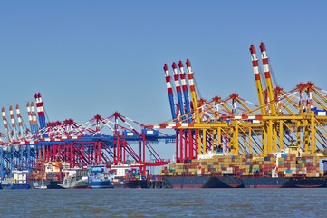 Port facilities with cranes and freight ships