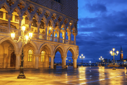Early morning in the San Marco square near the Doge's Palace, Venice, Italy