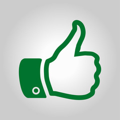 Like  icon. Hand finger up sign. Thumb up symbol. Flat design style. 