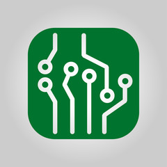 Circuit board  icon. Technology scheme square symbol. Flat design style.