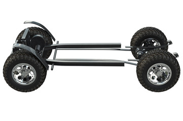 Golf car vehicle chassis with wheels. 3D rendering