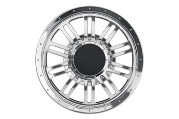 Rim wheel chrome disk, front view. 3D rendering