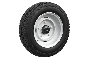 Wheel retro car black rubber disk rim. 3D rendering