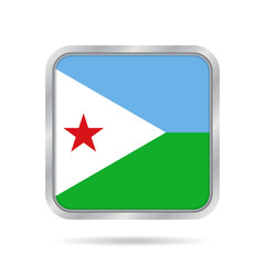 Flag of Djibouti. Metallic gray square button.