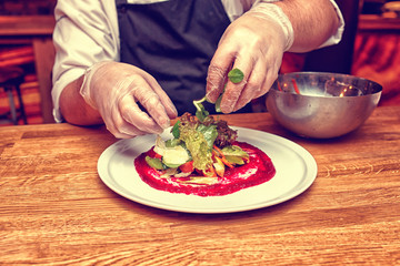 Chef is making appetizer, toned