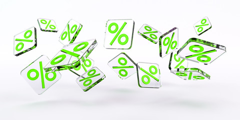 Green sales icons floating in the air 3D rendering