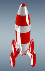 Red and white rocket launching 3D rendering