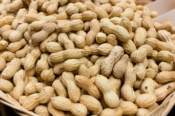 Piles of roasted peanuts