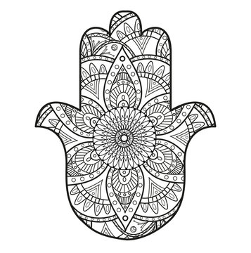 Vector illustration of a fatima hand mandala for coloring book,mano di fatima mandala vettoriale da colorare