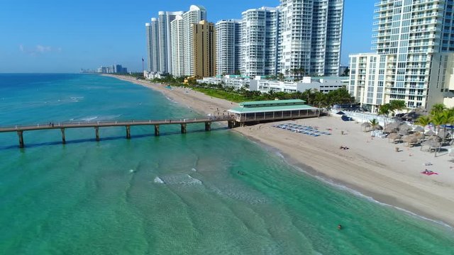 Aerial video of the Sunny Isles Beach Fishing Pier Newport