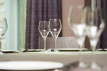 Glasses on the table, selective focusing