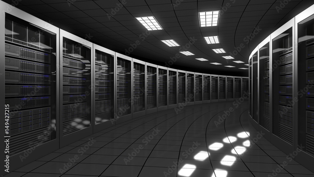 Poster modern big data center servers. 3d rendering