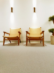 Interior with classic rattan chairs