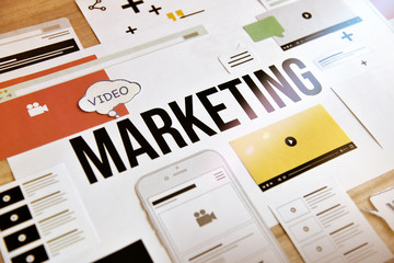 Video marketing. Concept for marketing, internet advertising, video streaming, video tutorials,...