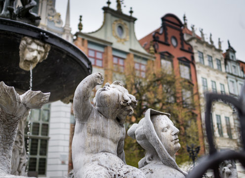Old Town historic fountain in Gdansk