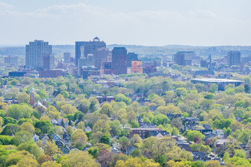 Aerial Skyline of New Haven Connecticut from East Rock in Summer