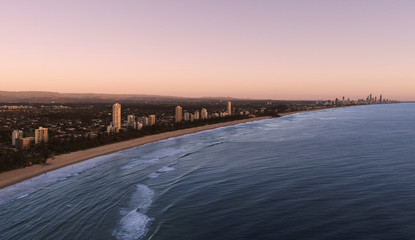 Fototapeta na wymiar Early Morning view of Gold Coast coastline to Surfers Paradise - Queensland, Australia