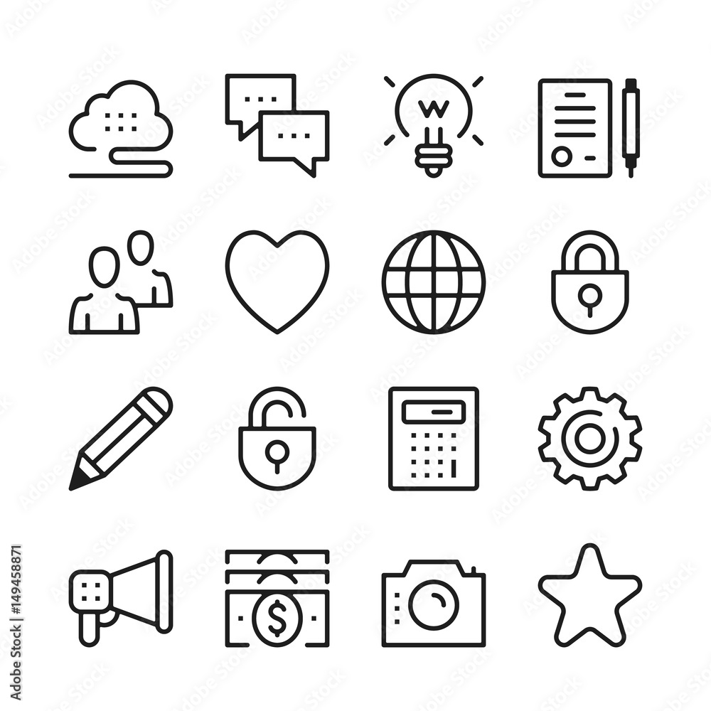 Poster business line icons set. modern graphic design concepts, simple outline elements collection. vector 