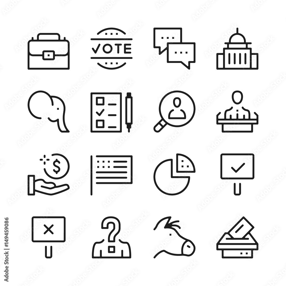 Poster elections line icons set. modern graphic design concepts, simple outline elements collection. vector
