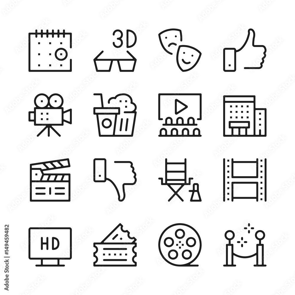 Poster cinema line icons set. modern graphic design concepts, simple outline elements collection. vector li