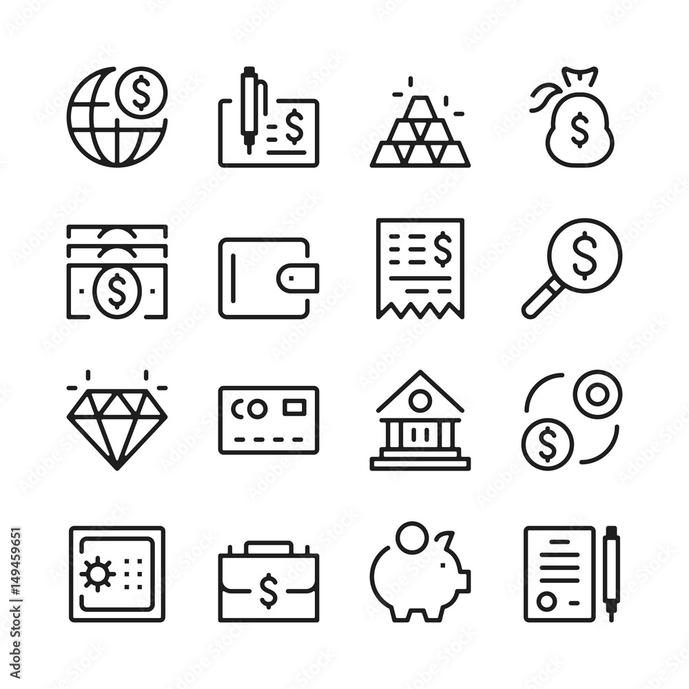 Poster banking line icons set. modern graphic design concepts, simple outline elements collection. vector l