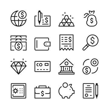 Banking line icons set. Modern graphic design concepts, simple outline elements collection. Vector line icons