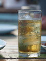cold beer in glass, mix ice. very favourite in hot country as Thailand