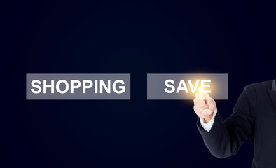 Saving concept-Business woman pointing her finger on save