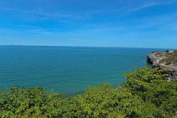 Viewpoint on mountain with sea from long distance