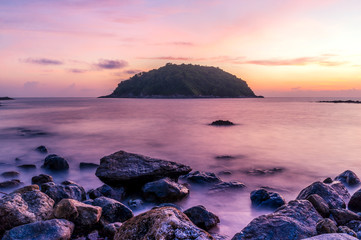 Seascape and beach sand landscape nature in twilight
