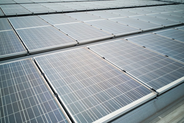 Closeup on solar panels on roof generate electricity