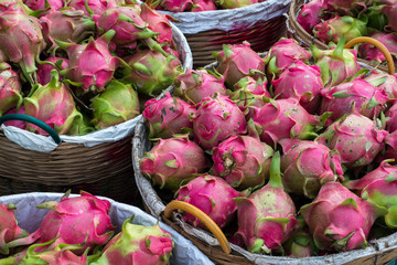 Dragon fruit on market stand, Thailand