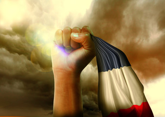 mão segurando bandeira da frança